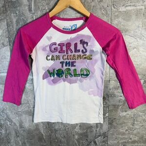 Pink and purple "Girls‎ Can Change the World" long sleeve top Kids Medium 7-8
